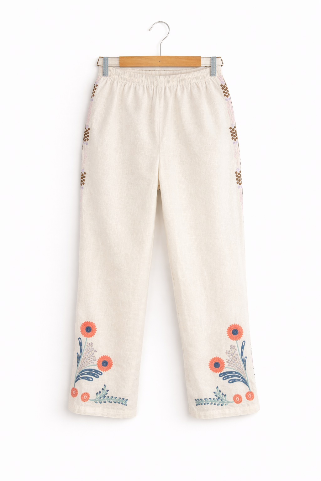 Camellia-Embroidered Pants